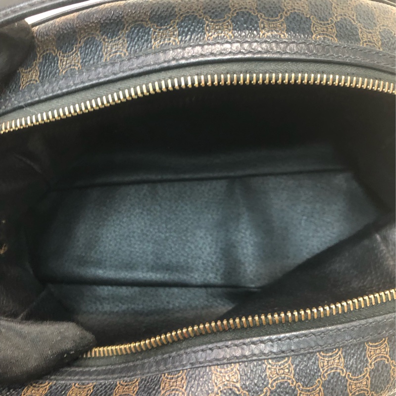 CELINE Vintage 黑花半月雙帶手提袋 XC253-14