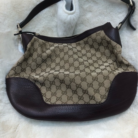 Gucci 老花布面拼啡色皮XC251