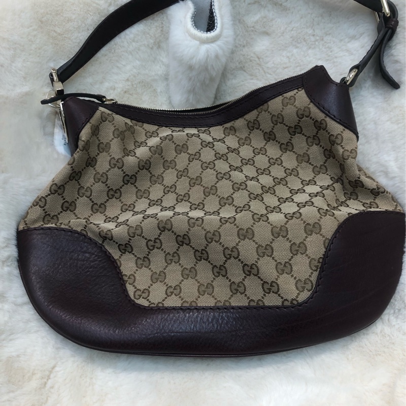 Gucci 老花布面拼啡色皮XC251-0