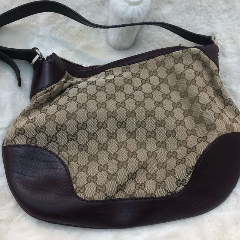 Gucci 老花布面拼啡色皮XC251-1