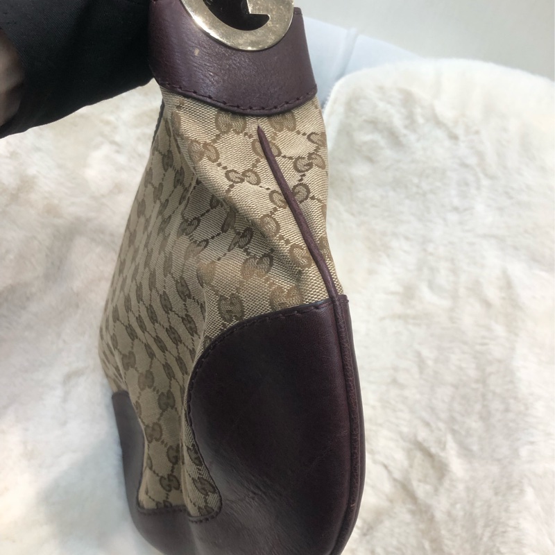 Gucci 老花布面拼啡色皮XC251-2