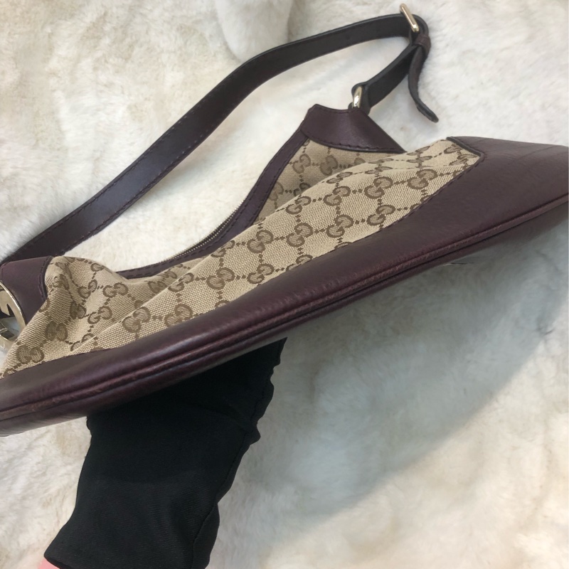 Gucci 老花布面拼啡色皮XC251-4