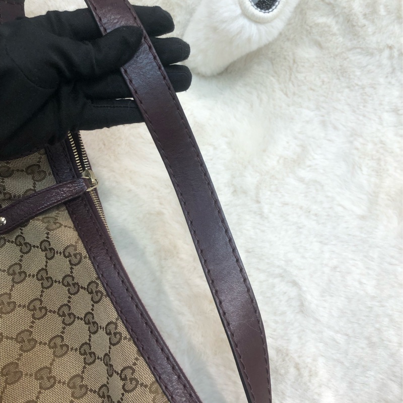 Gucci 老花布面拼啡色皮XC251-6