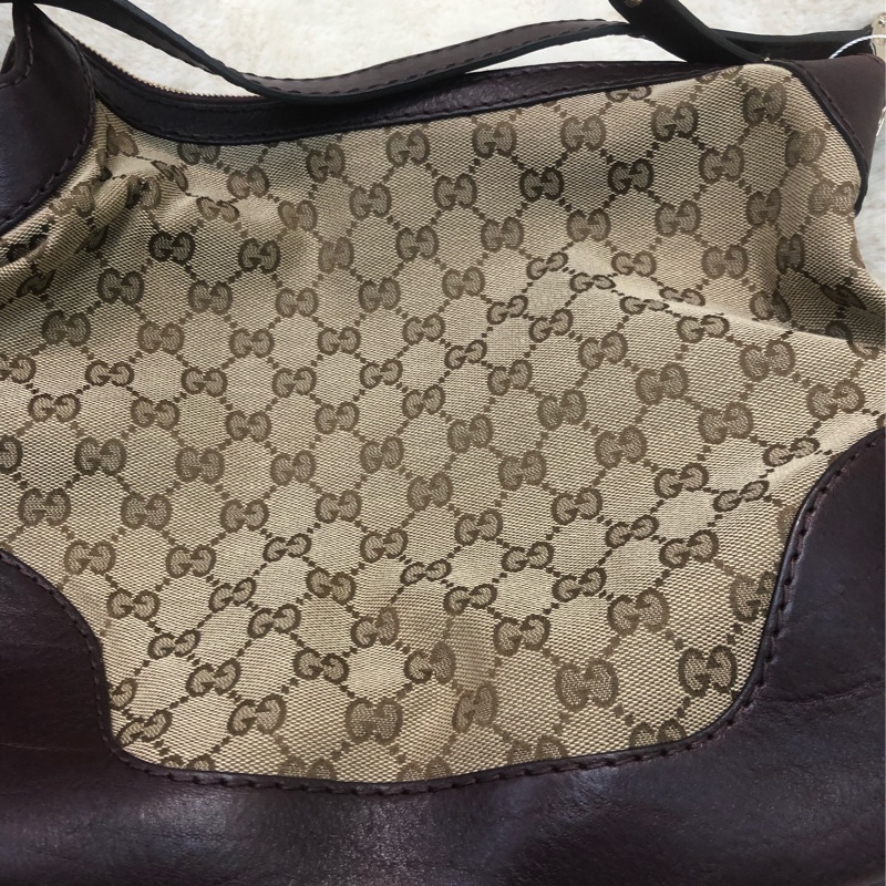 Gucci 老花布面拼啡色皮XC251-7