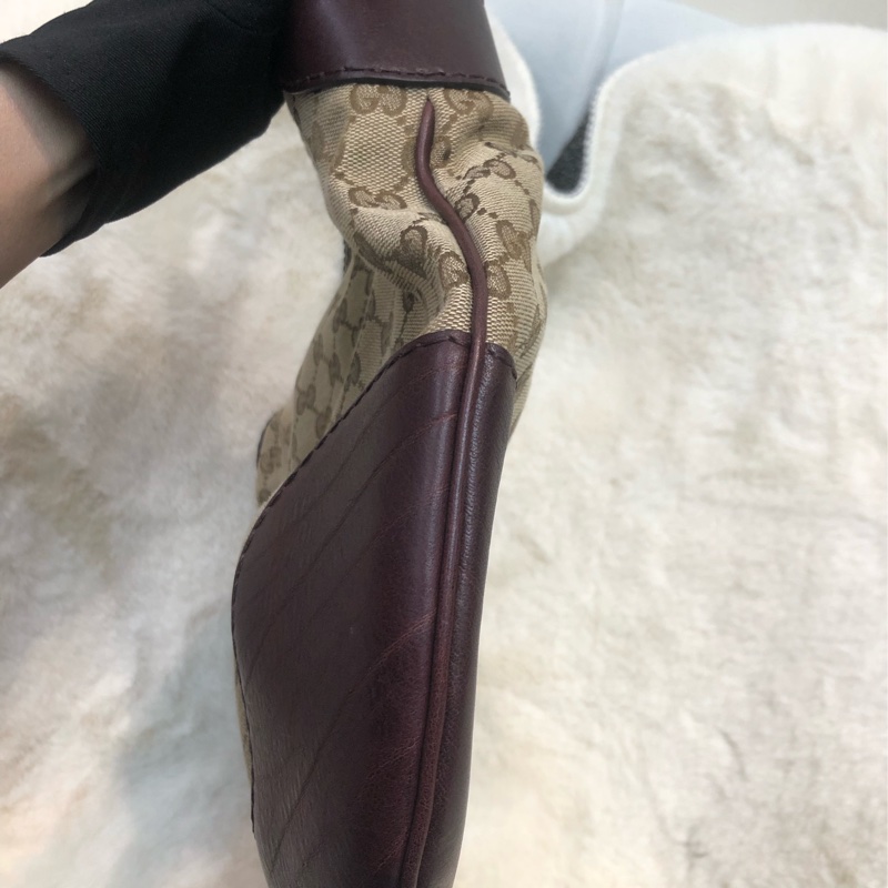 Gucci 老花布面拼啡色皮XC251-9