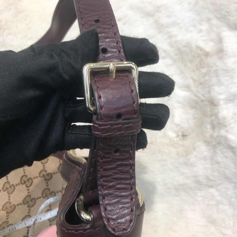 Gucci 老花布面拼啡色皮XC251-13