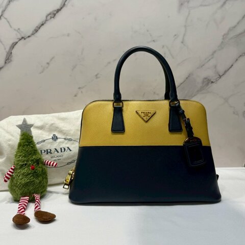 PRADA Saffiano Lux撞色手提包