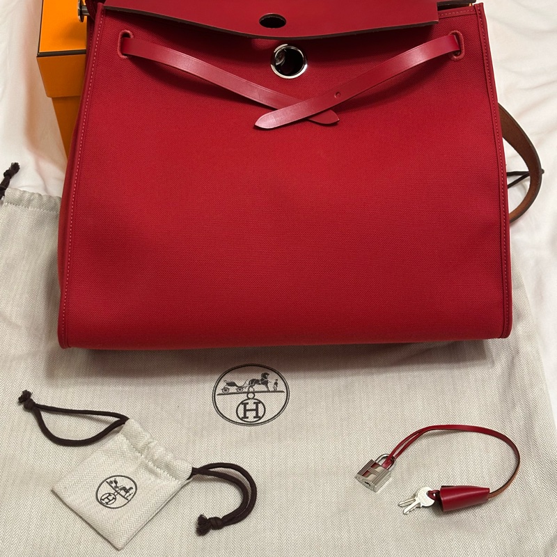 Hermès 愛馬仕 HerBag 31 （D刻/石榴紅/銀扣） 手提/肩背兩用包-1