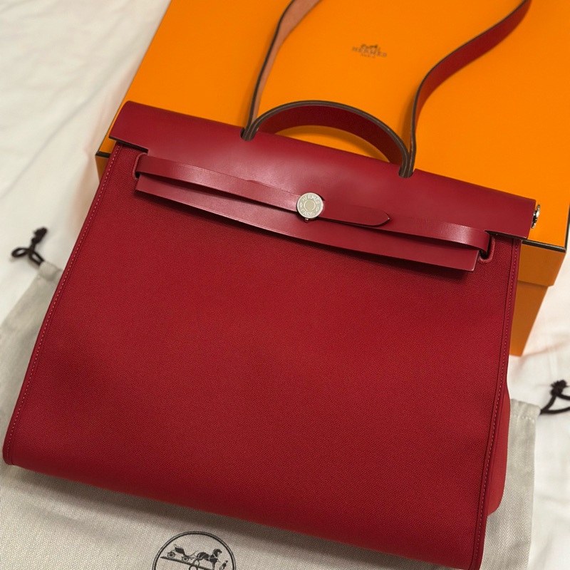 Hermès 愛馬仕 HerBag 31 （D刻/石榴紅/銀扣） 手提/肩背兩用包-5