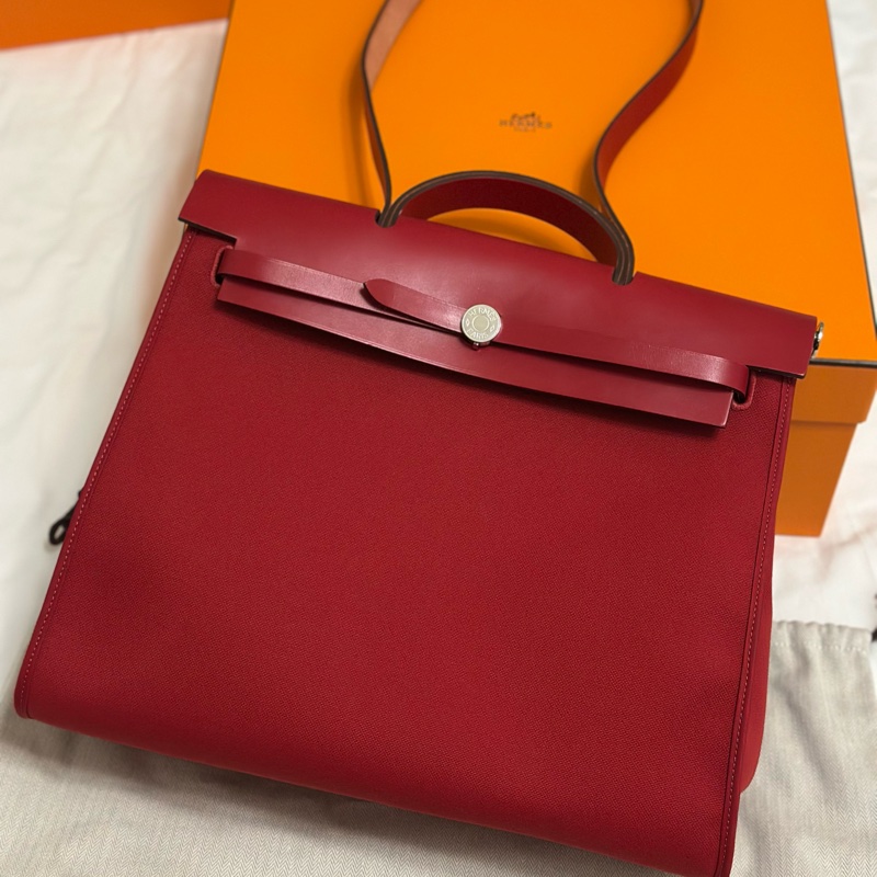 Hermès 愛馬仕 HerBag 31 （D刻/石榴紅/銀扣） 手提/肩背兩用包-8