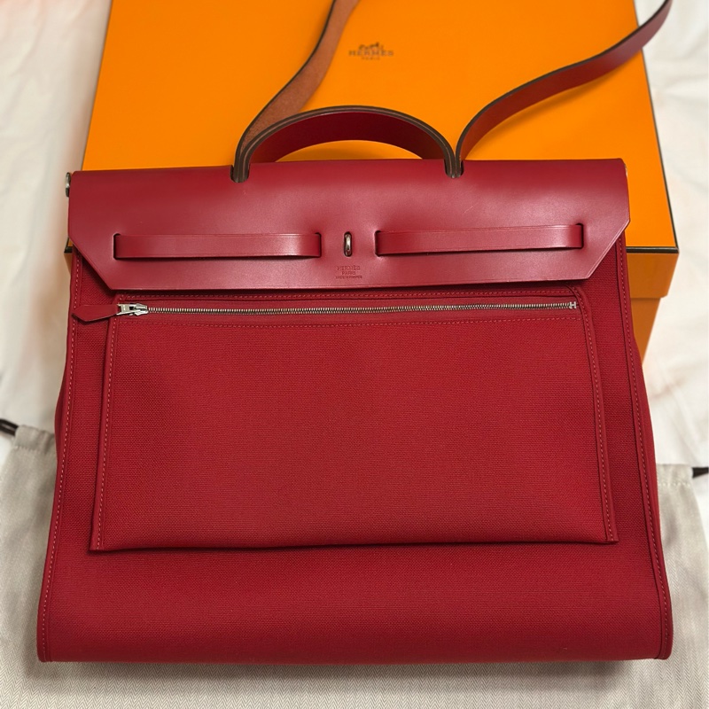 Hermès 愛馬仕 HerBag 31 （D刻/石榴紅/銀扣） 手提/肩背兩用包-14