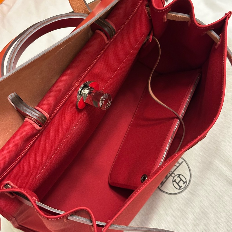 Hermès 愛馬仕 HerBag 31 （D刻/石榴紅/銀扣） 手提/肩背兩用包-22