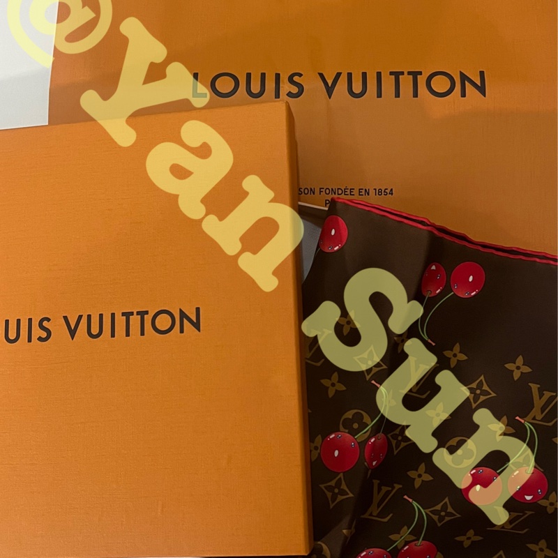 Louis Vuitton LV x TM 村上隆 櫻桃 車厘子90*90cm 絲巾 歐陽娜娜同款 桑蠶絲-5