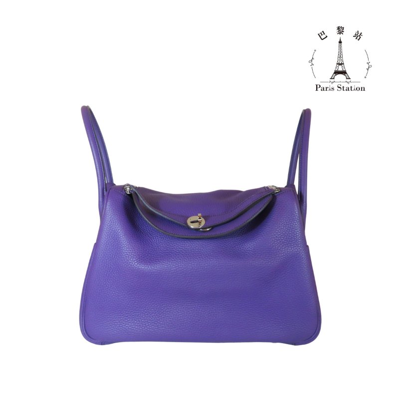 【巴黎站二手名牌專賣店】*現貨*HERMES 愛馬仕 真品*🅀刻紫黑雙色銀釦LINDY 34手提肩背包-0