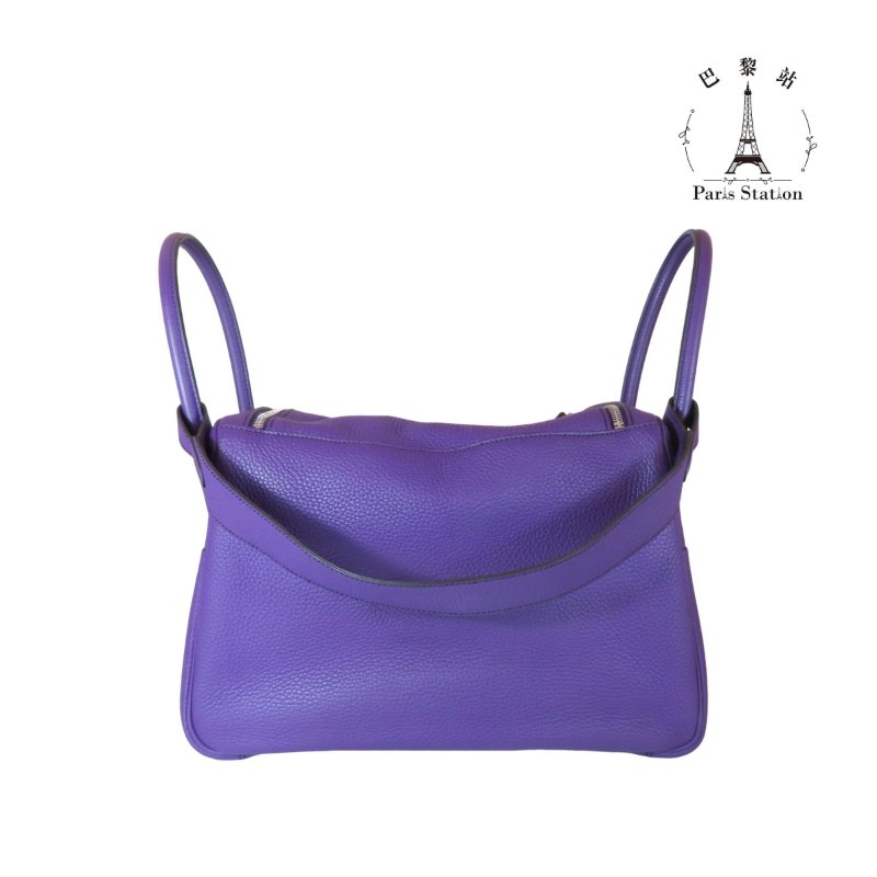 【巴黎站二手名牌專賣店】*現貨*HERMES 愛馬仕 真品*🅀刻紫黑雙色銀釦LINDY 34手提肩背包-1