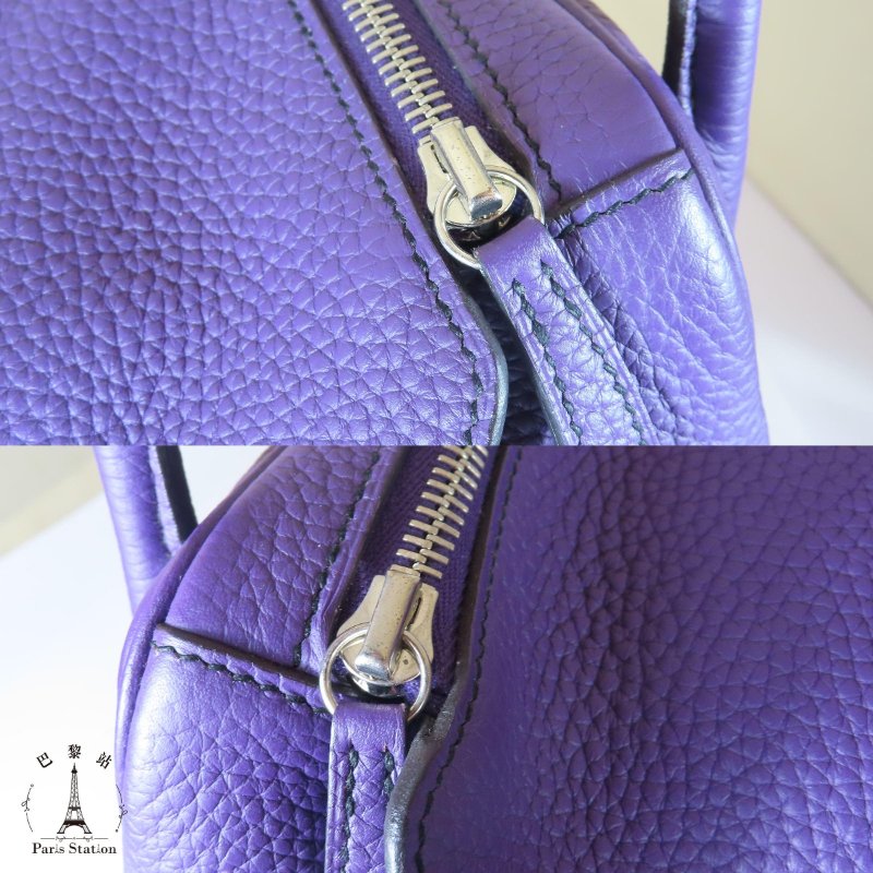 【巴黎站二手名牌專賣店】*現貨*HERMES 愛馬仕 真品*🅀刻紫黑雙色銀釦LINDY 34手提肩背包-6