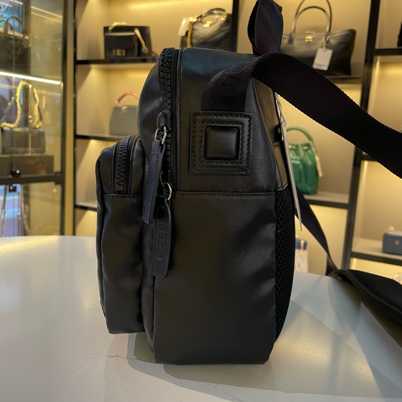 Gucci 款黑色水晶皮双层邮差-5