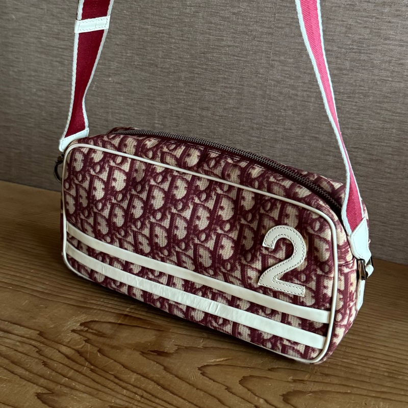 Dior 酒紅色數字老花側背包-0