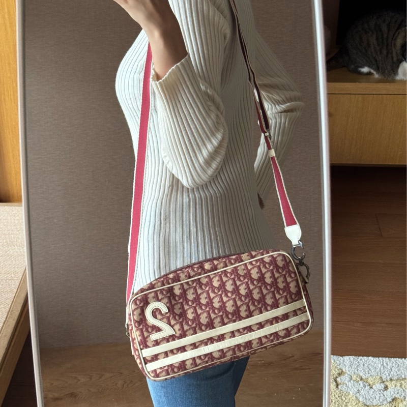 Dior 酒紅色數字老花側背包Monogram Trotter No. 2-1