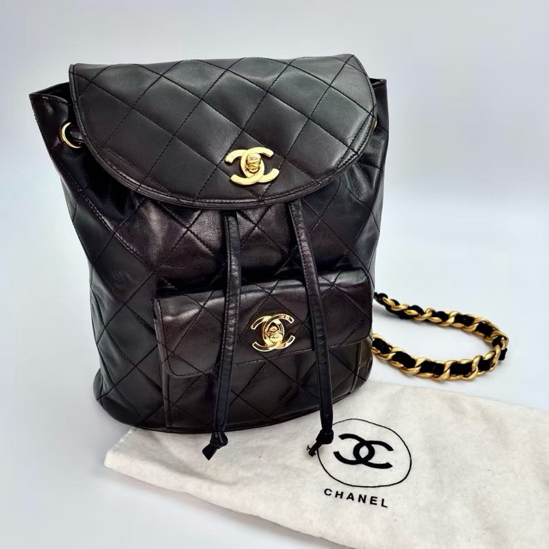 「JL精品代購」香奈兒黑金羊皮duma雙肩包-0