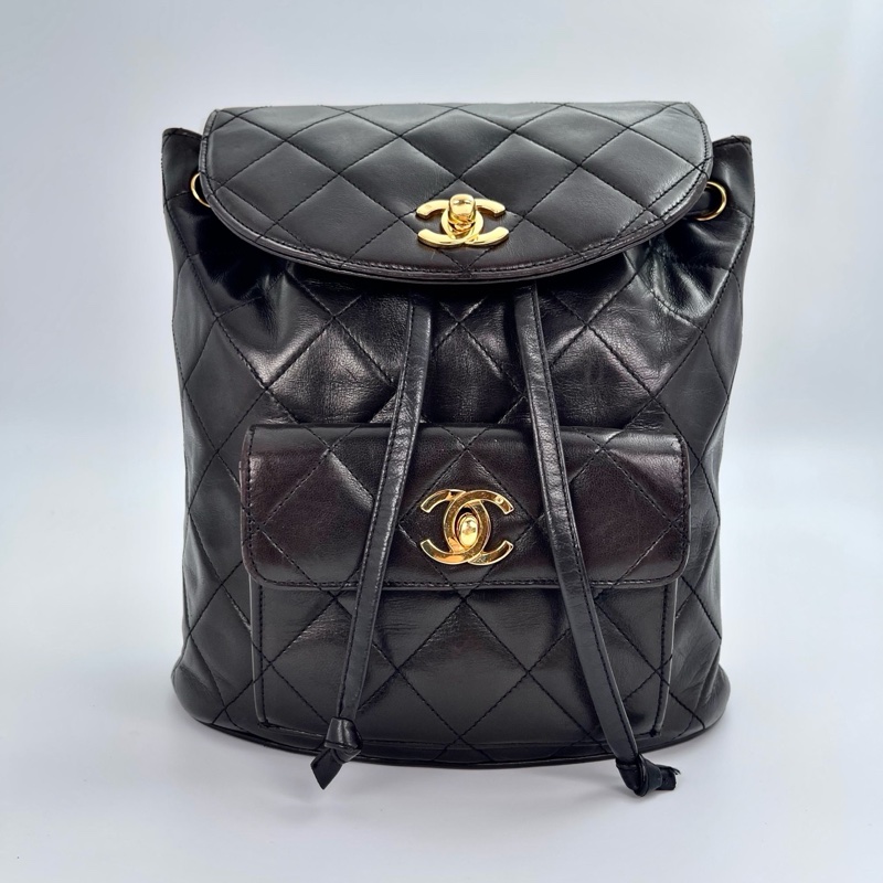 「JL精品代購」香奈兒黑金羊皮duma雙肩包-3