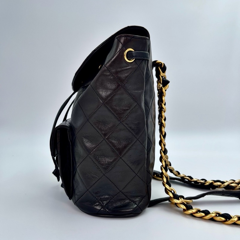 「JL精品代購」香奈兒黑金羊皮duma雙肩包-5