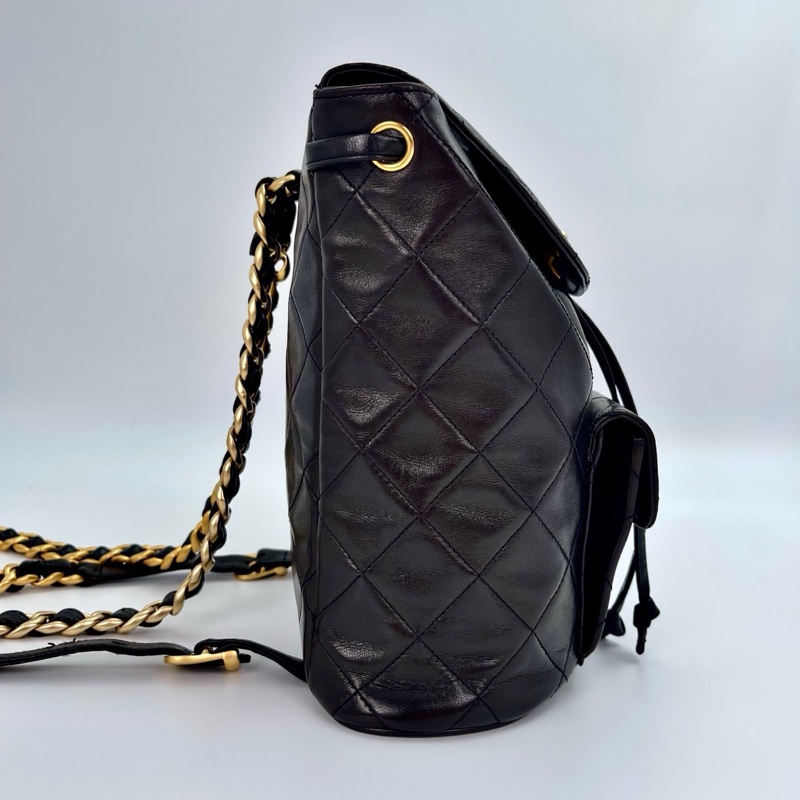 「JL精品代購」香奈兒黑金羊皮duma雙肩包-6