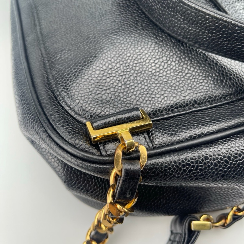 「JL精品代購」香奈兒黑金牛皮書包扣抽繩雙肩背包 -15