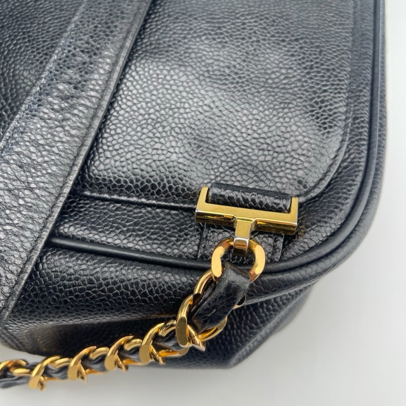 「JL精品代購」香奈兒黑金牛皮書包扣抽繩雙肩背包 -16