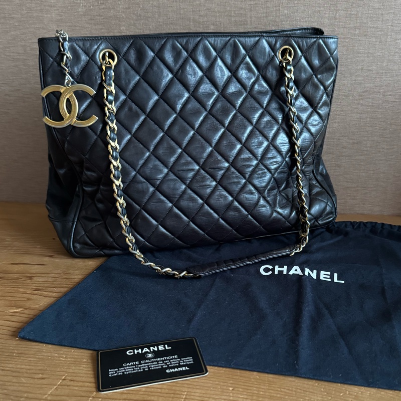 Chanel 黑金羊皮托特包 全皮內裏-3