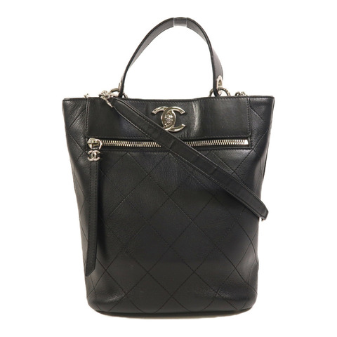 CHANEL 牛皮皮革2 Way Shoulder銀扣手挽肩背兩用袋