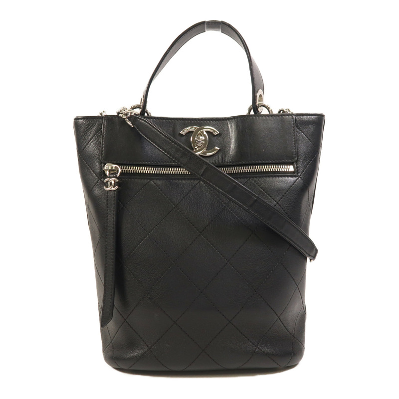 CHANEL 牛皮皮革2 Way Shoulder銀扣手挽肩背兩用袋-0