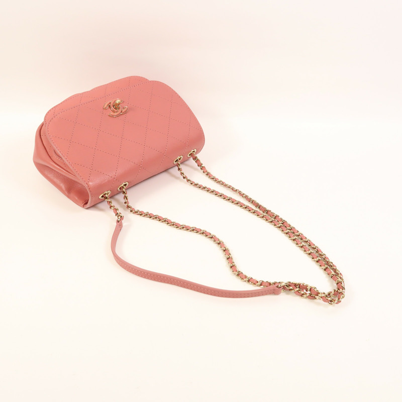 CHANEL 牛皮皮革Chain Shoulder金扣鏈帶肩背袋-9