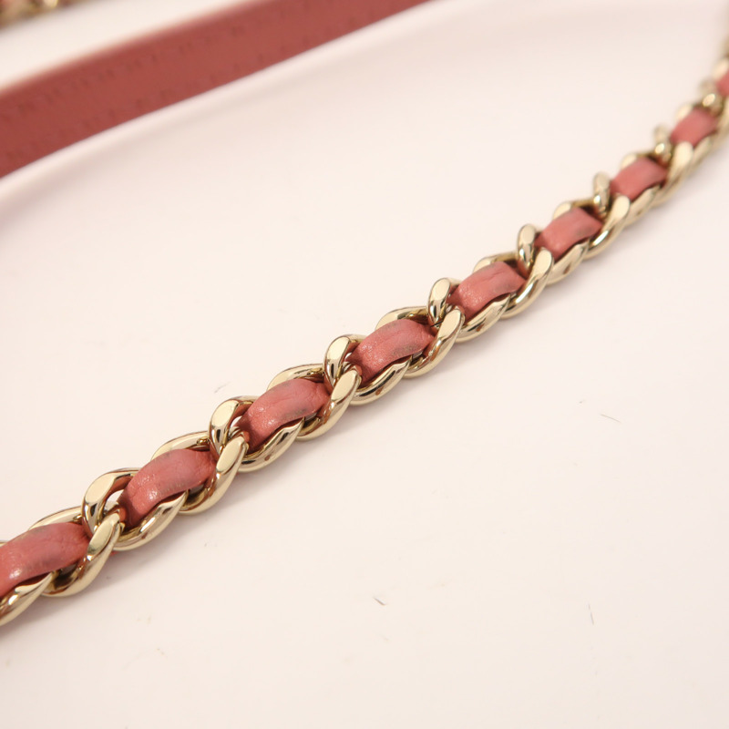 CHANEL 牛皮皮革Chain Shoulder金扣鏈帶肩背袋-16