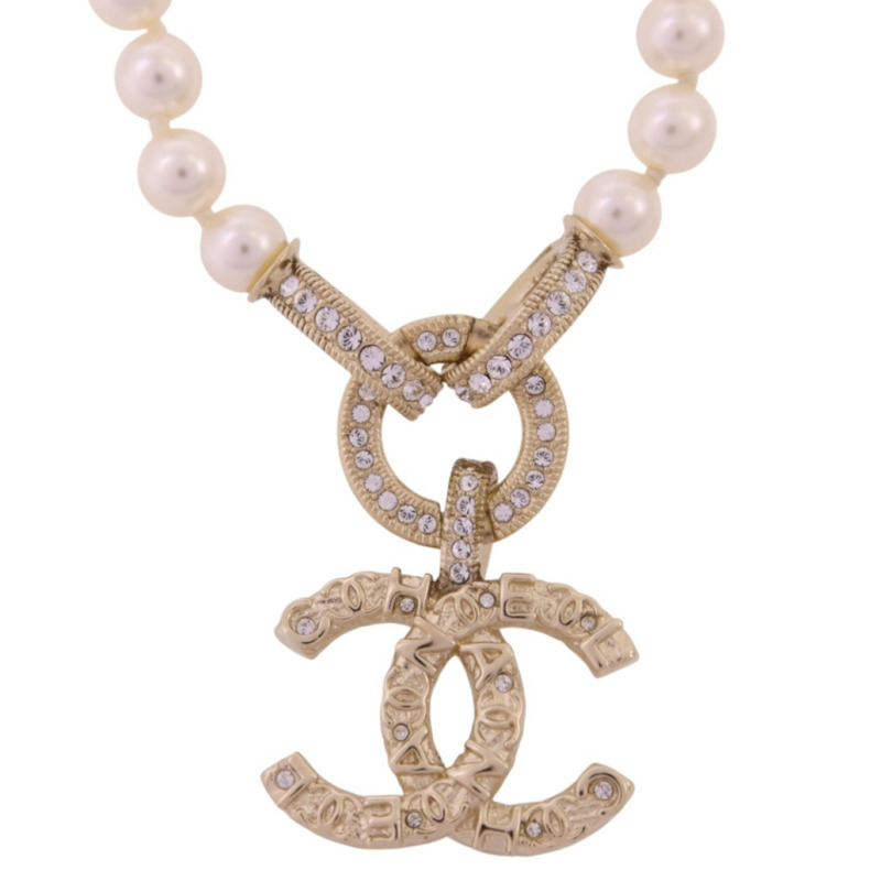 CHANEL 金屬/水鑽Necklace金扣項鏈-1
