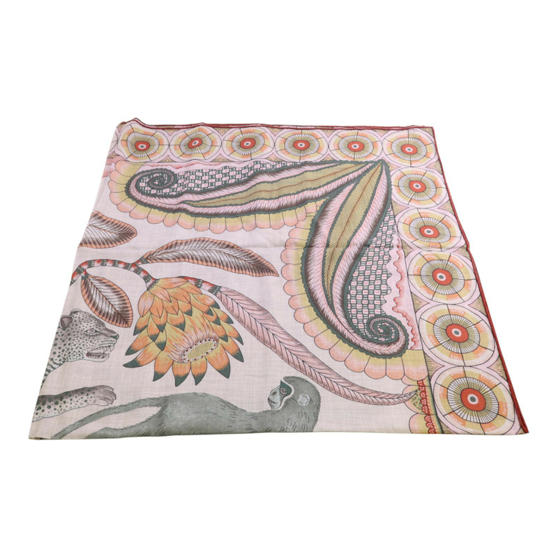 HERMES 羊絨/絲質Mors A Jouets Bandana Shawl 140x140絲巾-4