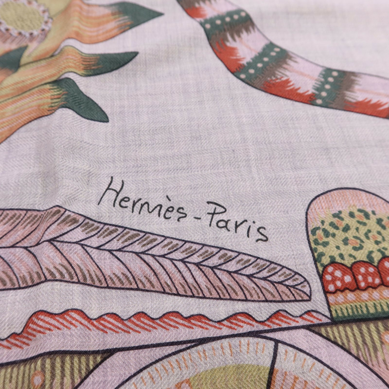 HERMES 羊絨/絲質Mors A Jouets Bandana Shawl 140x140絲巾-7
