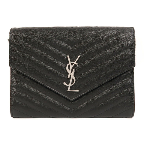SAINT LAURENT 牛皮皮革Pouch銀扣手拿包