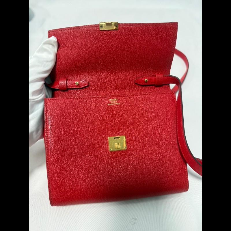 HERMES Clic 16 金扣 Mysore山羊皮 9T Capucine 橙紅色-15