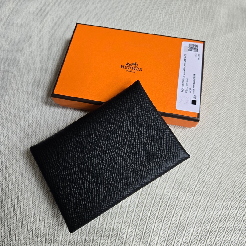 全新 HERMÈS 愛馬仕 Calvi Duo 卡夾 黑色、金棕色 Epsom-1
