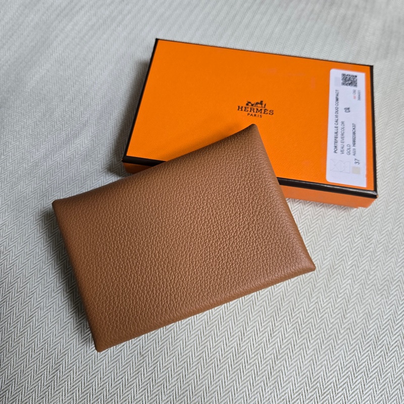 全新 HERMÈS 愛馬仕 Calvi Duo 卡夾 黑色、金棕色 Epsom-6