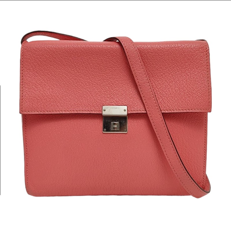 HERMÈS Clic 16奶昔粉Chèvre Mysore山羊皮 斜背包銀色五金 D刻-0