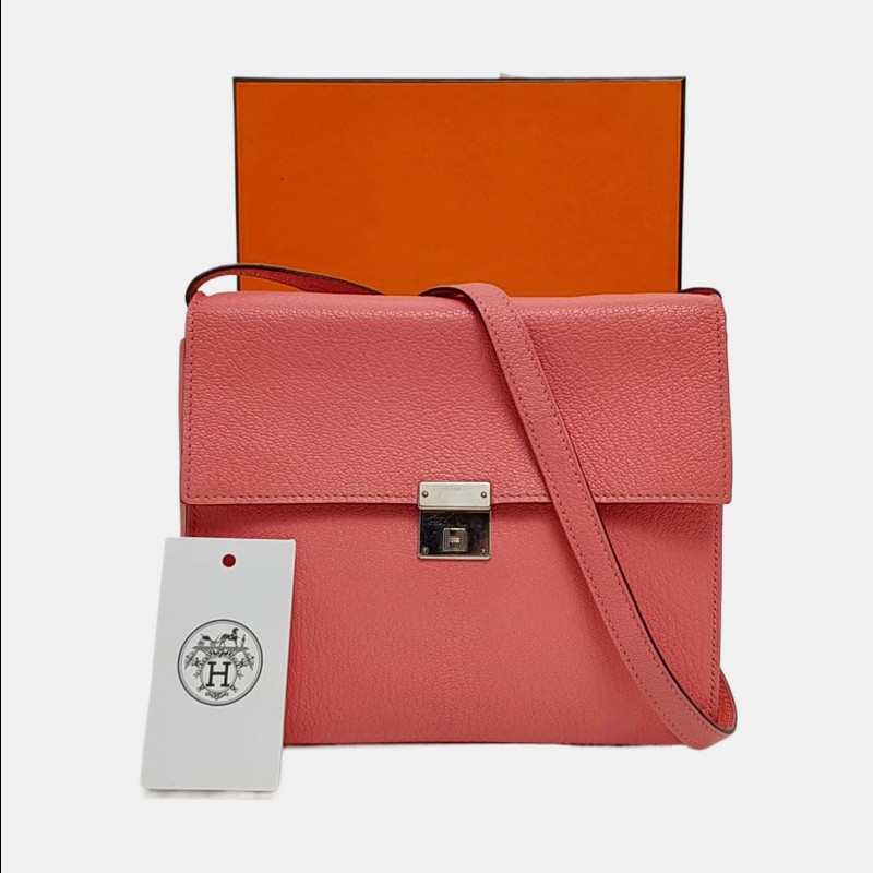 HERMÈS Clic 16奶昔粉Chèvre Mysore山羊皮 斜背包銀色五金 D刻-6