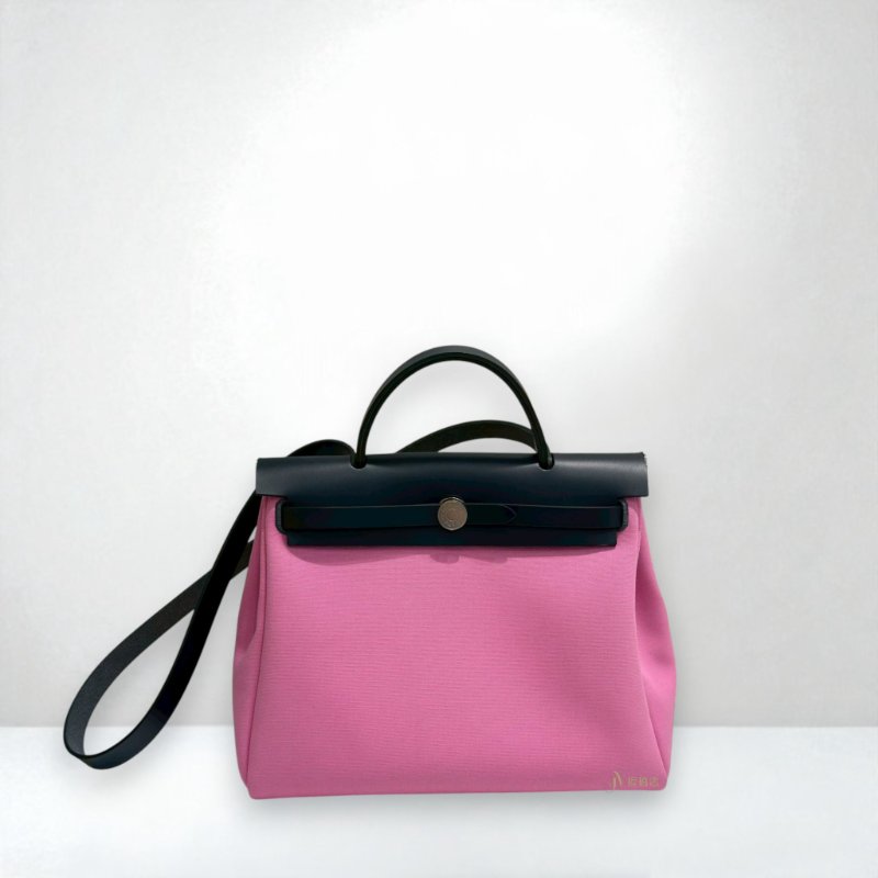 JS0379-Hermes 泡泡糖粉/寶石紅銀釦帆布Herbag 31-0