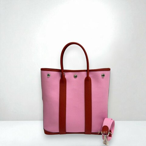 JS0443-Hermes AB粉帆布磚紅Negonda皮GardenFile28手提托特包H080124