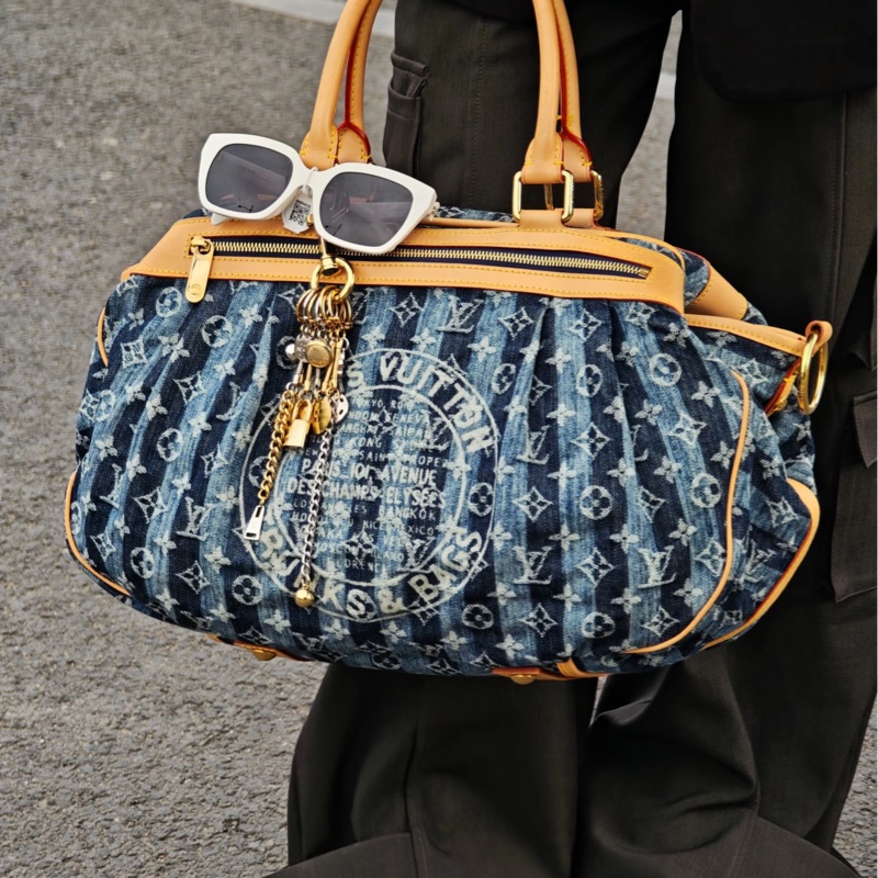 LV單寧牛仔帆布限量款Cabas Raye GM手提南瓜包m95336-0