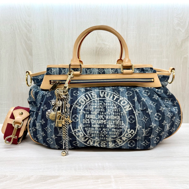 LV單寧牛仔帆布限量款Cabas Raye GM手提南瓜包m95336-1