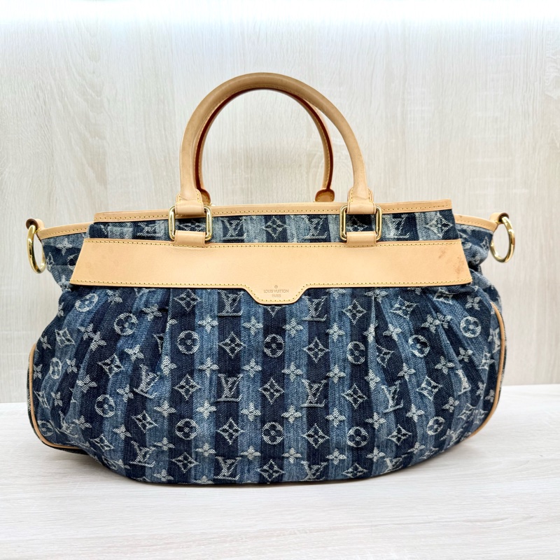 LV單寧牛仔帆布限量款Cabas Raye GM手提南瓜包m95336-2