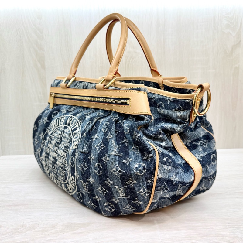 LV單寧牛仔帆布限量款Cabas Raye GM手提南瓜包m95336-3