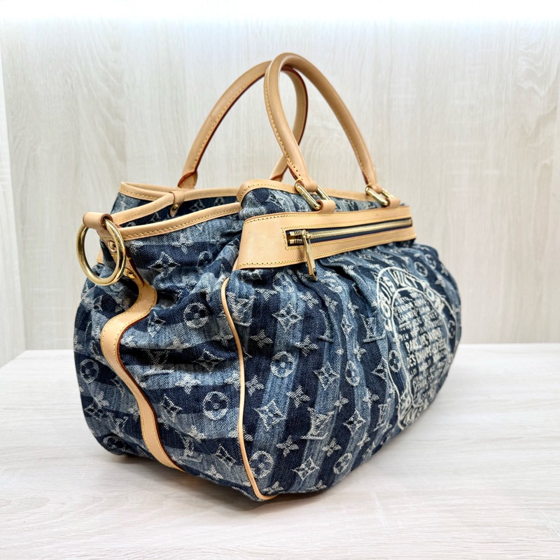 LV單寧牛仔帆布限量款Cabas Raye GM手提南瓜包m95336-4